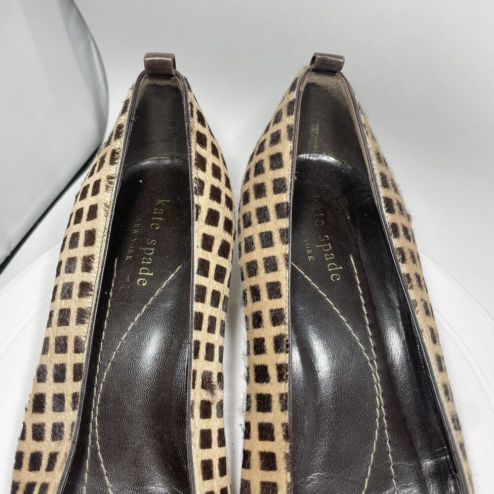 KATE SPADE Made in Italy Checkerboard Calf Hair Square Toe Block Heels 8.5B - Picture 5 of 9